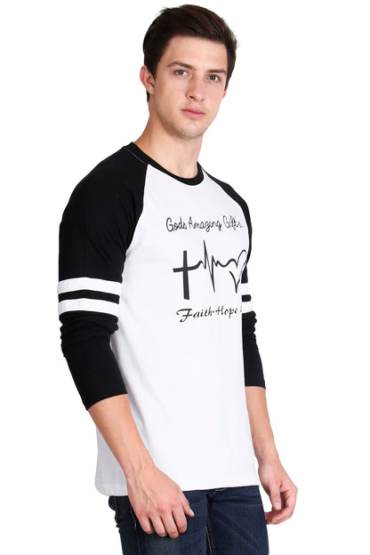 Men's Cotton Printed Color Block Raglan Full Sleeve T-Shirt