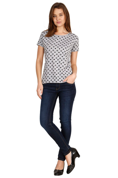 Women's Cotton Round Neck All Over Printed Half Sleeve T-Shirt