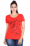 Women's Cotton Round Neck Printed Half Sleeve Coral Red Color T-Shirt