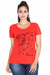 Women's Cotton Round Neck Printed Half Sleeve Coral Red Color T-Shirt