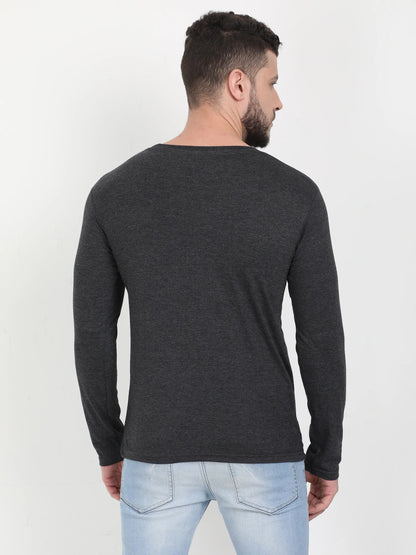 Men's Cotton Plain Round Neck Full Sleeve Charcoal Melange Color T-Shirt