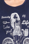 Women's Cotton Round Neck Printed Half Sleeve Navy Blue Color T-Shirt