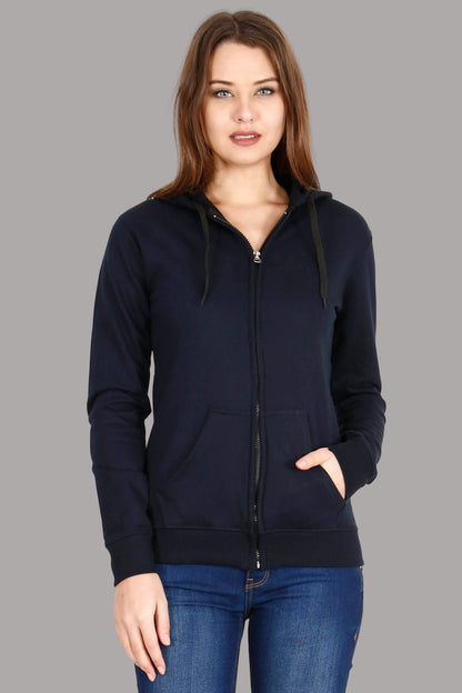 Women's Cotton Plain Full Sleeve Navy Blue Color Hoodies/Sweatshirt