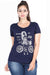 Women's Cotton Round Neck Printed Half Sleeve Navy Blue Color T-Shirt