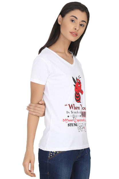 Women's Cotton V Neck Printed Half Sleeve T-Shirt