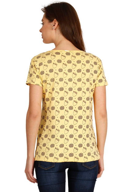Women's Cotton Round Neck All Over Printed Half Sleeve T-Shirt