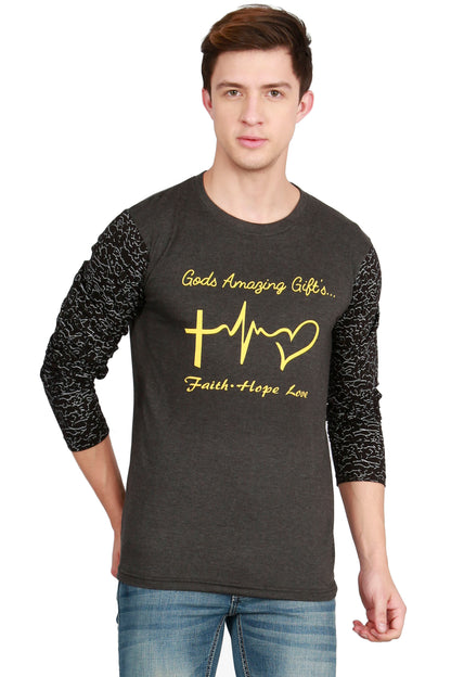 Men's Cotton Printed Round Neck Full Sleeve T-Shirt