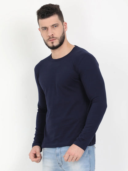 Men's Cotton Plain Round Neck Full Sleeve Navy Blue Color T-Shirt