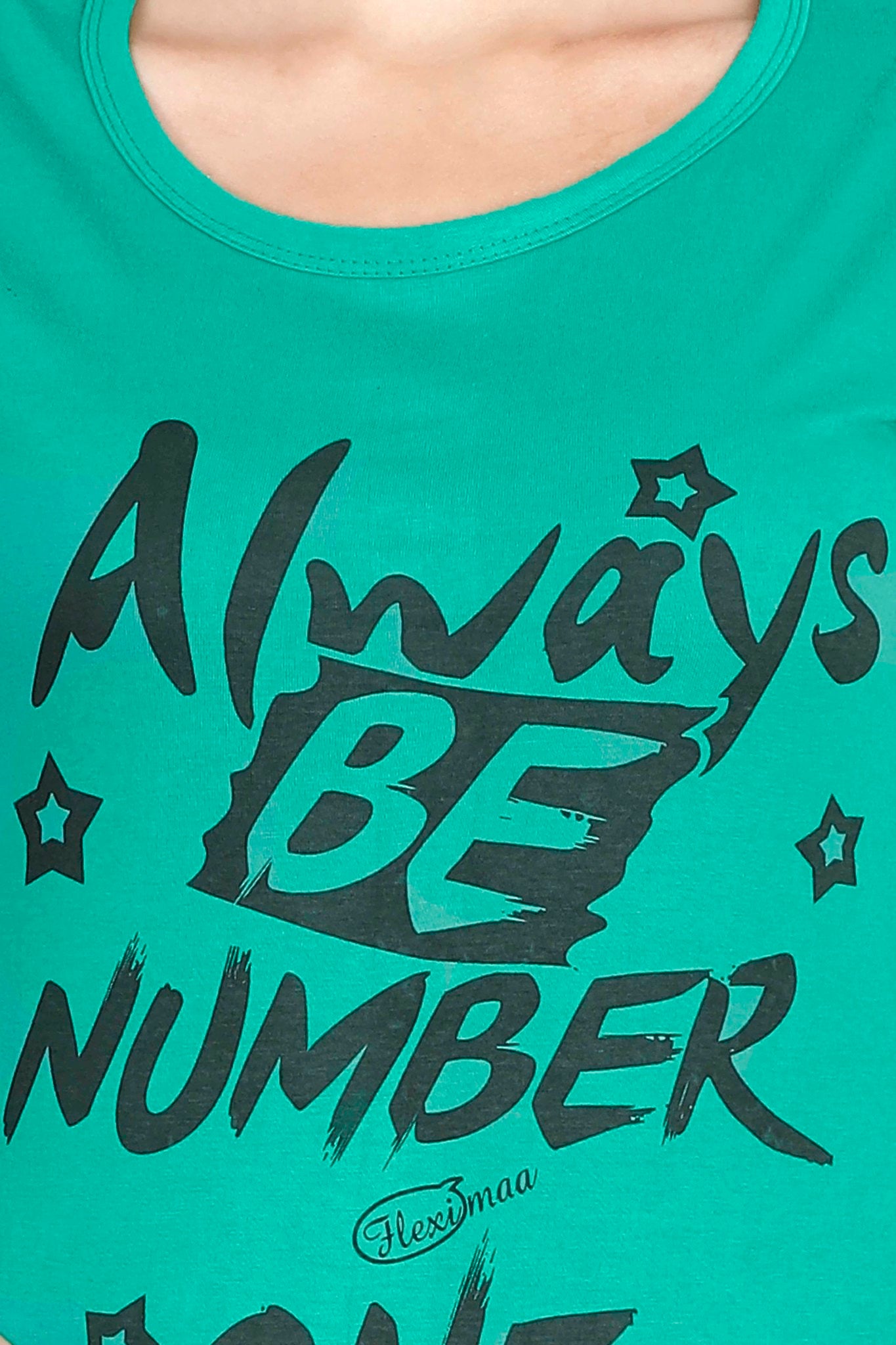 Women's Cotton Round Neck Printed Half Sleeve Pakistan Green Color T-Shirt