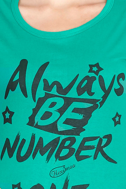 Women's Cotton Round Neck Printed Half Sleeve Pakistan Green Color T-Shirt