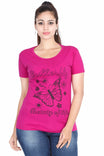 Women's Cotton Round Neck Printed Half Sleeve Magenta Color T-Shirt