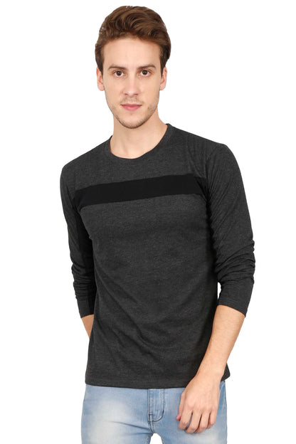Men's Cotton Color Block Round Neck Full Sleeve T-Shirt