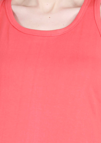 Women's Cotton Plain Sleeveless Coral Red Color Top