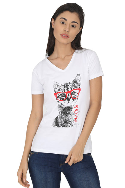 Women's Cotton V Neck Printed Half Sleeve T-Shirt