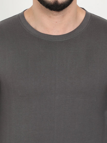 Men's Cotton Plain Round Neck Full Sleeve Steel Grey Color T-Shirt