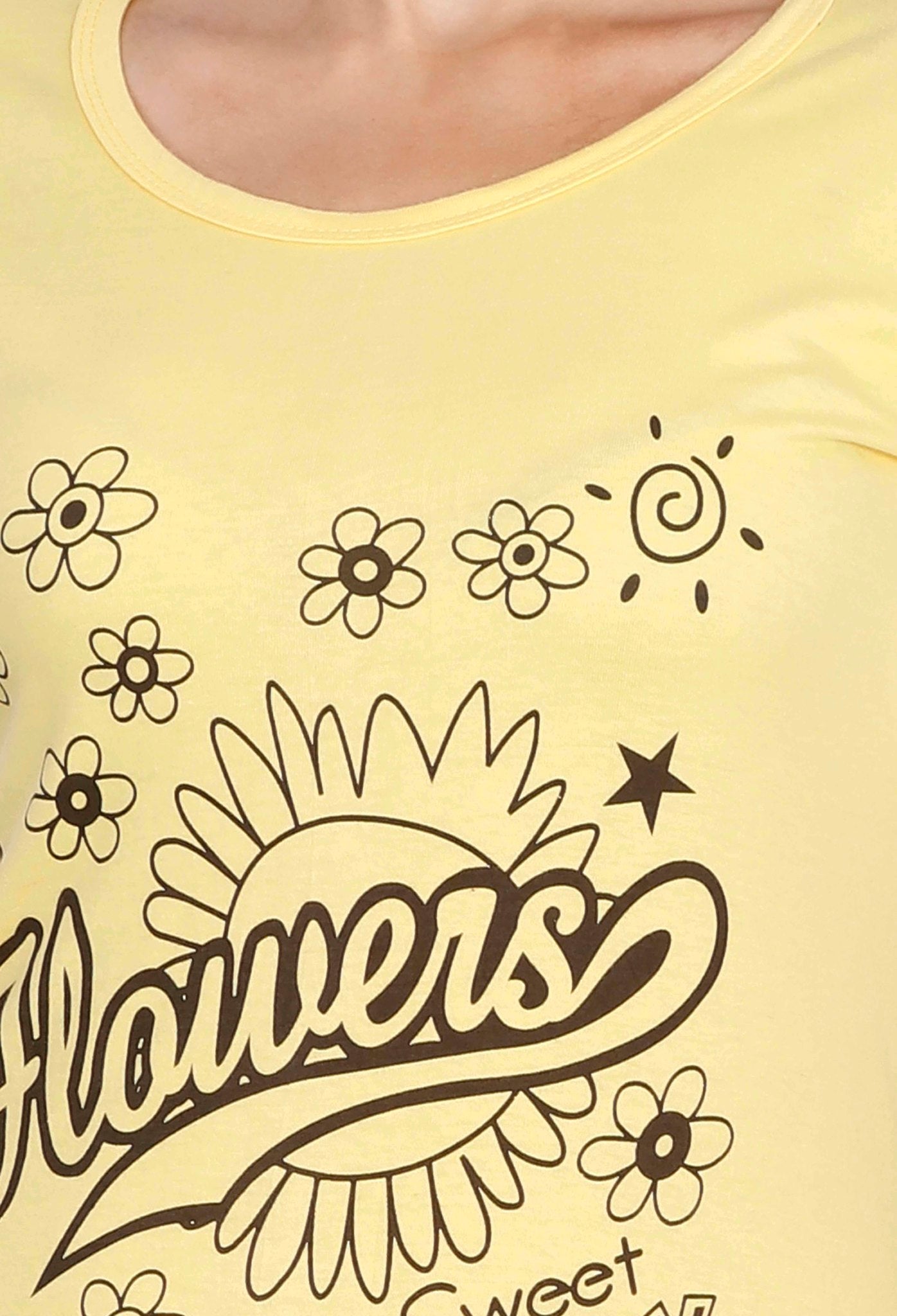 Women's Cotton Round Neck Printed Half Sleeve Yellow Color T-Shirt