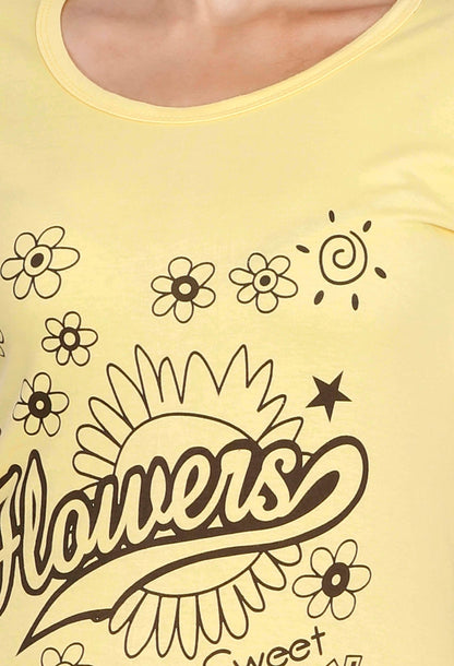 Women's Cotton Round Neck Printed Half Sleeve Yellow Color T-Shirt