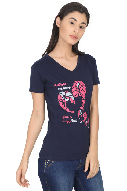 Women's Cotton V Neck Printed Half Sleeve T-Shirt