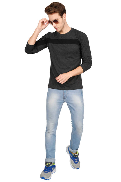 Men's Cotton Color Block Round Neck Full Sleeve T-Shirt