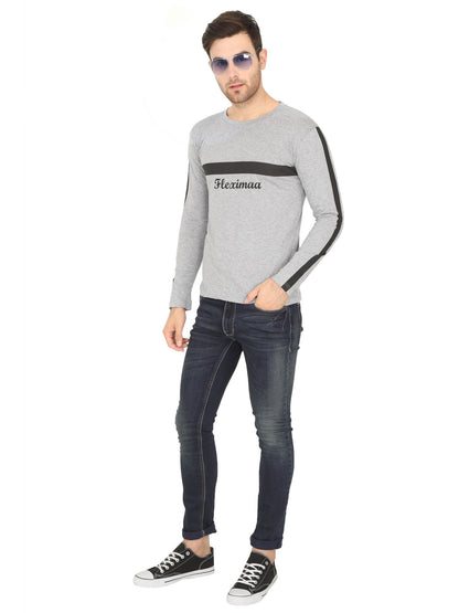Men's Cotton Color Block Round Neck Full Sleeve T-Shirt