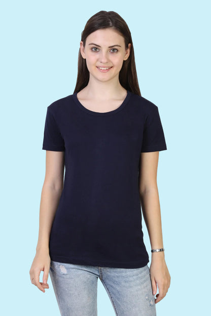 Women's Cotton Plain Round Neck Half Sleeve Navy Blue Color T-Shirt
