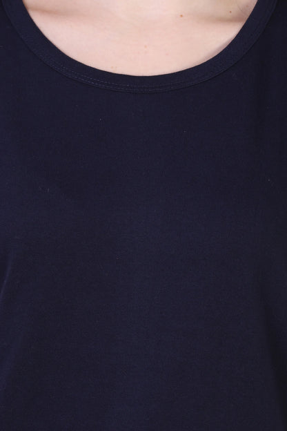 Women's Cotton Plain Round Neck Half Sleeve Navy Blue Color T-Shirt