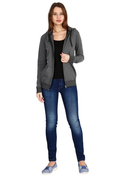 Women's Cotton Plain Full Sleeve Charcoal Melange Color Hoodies/Sweatshirt