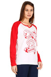 Women's Cotton Printed Raglan Full Sleeve Whitered Color T-Shirt