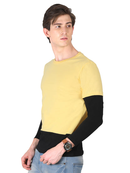 Men's Cotton Color Block Round Neck Full Sleeve T-Shirt