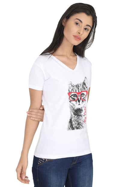 Women's Cotton V Neck Printed Half Sleeve T-Shirt