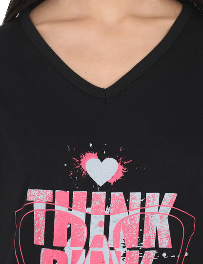 Women's Cotton V Neck Printed Half Sleeve T-Shirt