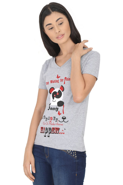 Women's Cotton V Neck Printed Half Sleeve T-Shirt