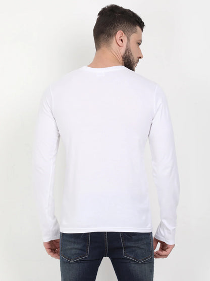 Men's Cotton Plain Round Neck Full Sleeve White Color T-Shirt