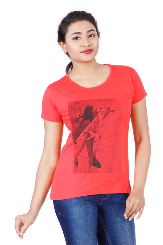 Women's Cotton Round Neck Printed Half Sleeve T-Shirt (WR6)