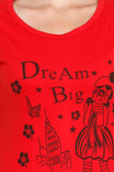 Women's Cotton Round Neck Printed Half Sleeve Red Color T-Shirt