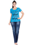 Women's Cotton Round Neck Printed Half Sleeve Blue Color T-Shirt