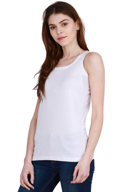 Women's Cotton Plain Sleeveless White Color Top