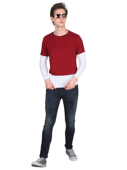 Men's Cotton Color Block Round Neck Full Sleeve T-Shirt
