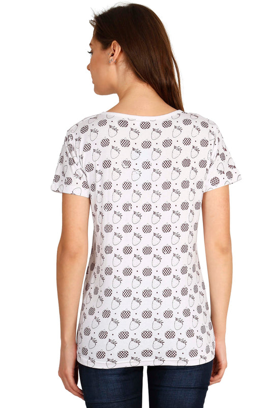 Women's Cotton Round Neck All Over Printed Half Sleeve T-Shirt