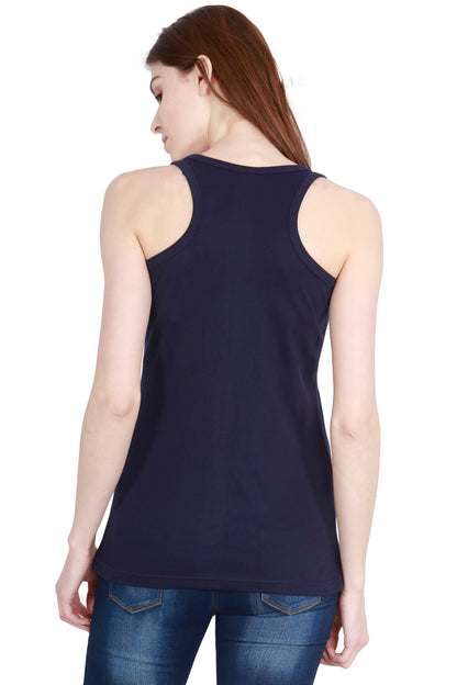 Women's Cotton Plain Sleeveless Navy Blue Color Top