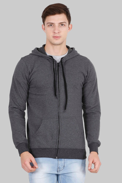 Men's Cotton Plain Full Sleeve Charcoal Melange Color Sweatshirt/Hoodies