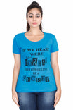 Women's Cotton Round Neck Printed Half Sleeve Blue Color T-Shirt