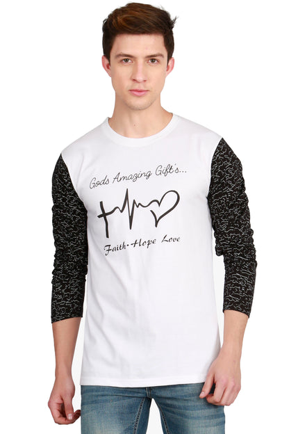 Men's Cotton Printed Round Neck Full Sleeve T-Shirt