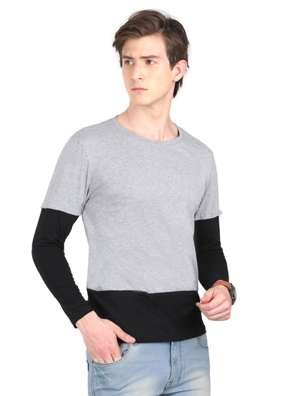 Men's Cotton Color Block Round Neck Full Sleeve T-Shirt