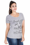 Women's Cotton Round Neck Printed Half Sleeve Grey Melange Color T-Shirt