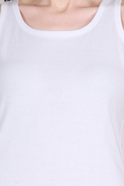 Women's Cotton Plain Sleeveless White Color Top