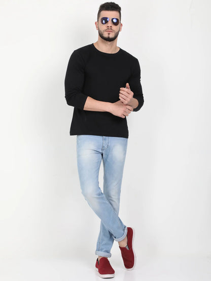 Men's Cotton Plain Round Neck Full Sleeve Black Color T-Shirt