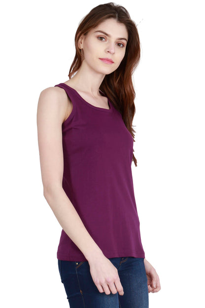 Women's Cotton Plain Sleeveless Purple Color Top