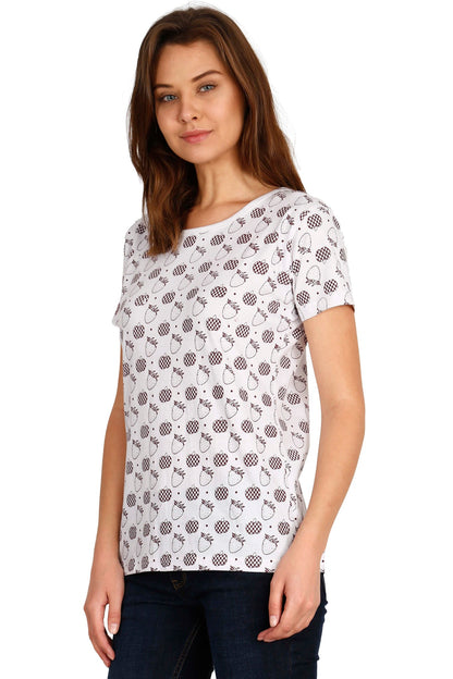 Women's Cotton Round Neck All Over Printed Half Sleeve T-Shirt