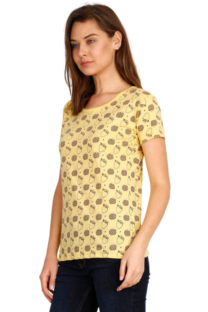 Women's Cotton Round Neck All Over Printed Half Sleeve T-Shirt